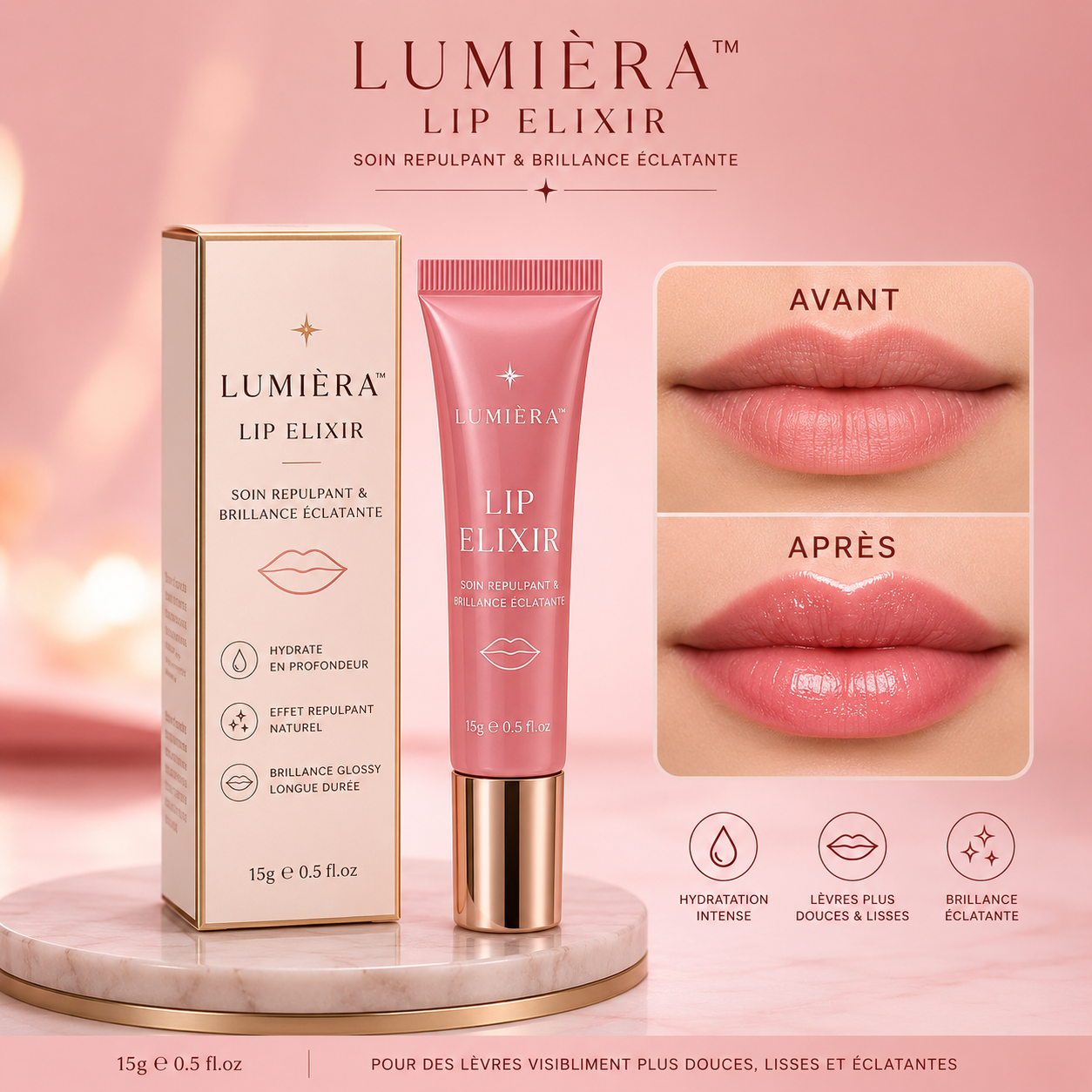 Lumièra™ Lip Elixir | Soin Repulpant & Brillance Éclatante