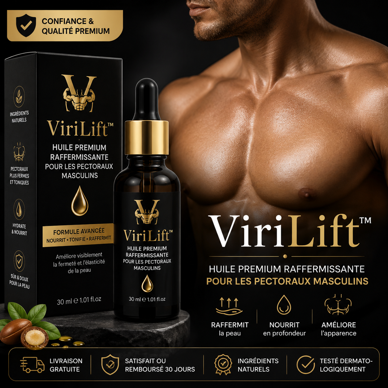 ViriLift™ | Huile Premium Raffermissante pour les Pectoraux Masculins