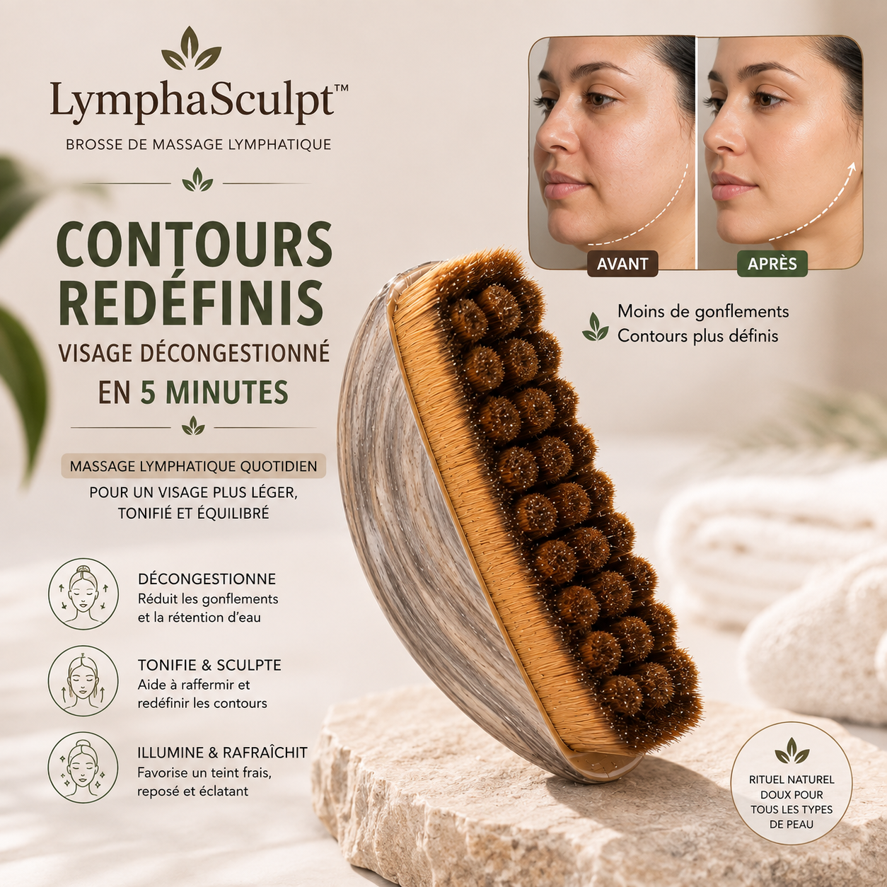 LymphaSculpt™ Brosse Visage pour Massage Lymphatique Apparence Décongestionnée en 5 Minutes