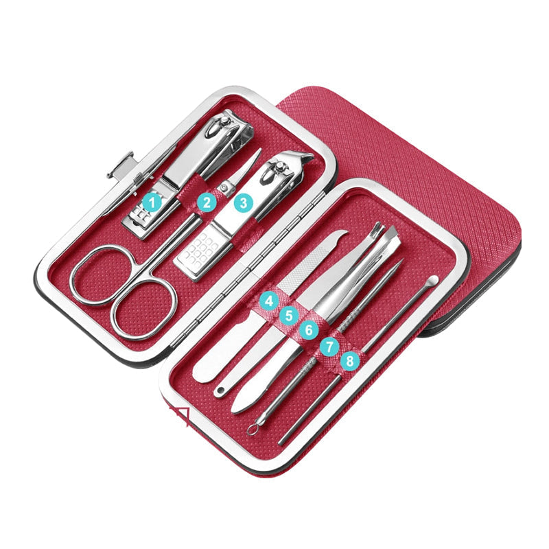 Ensemble de Manucure en Acier Inoxydable avec Étui en Cuir PU