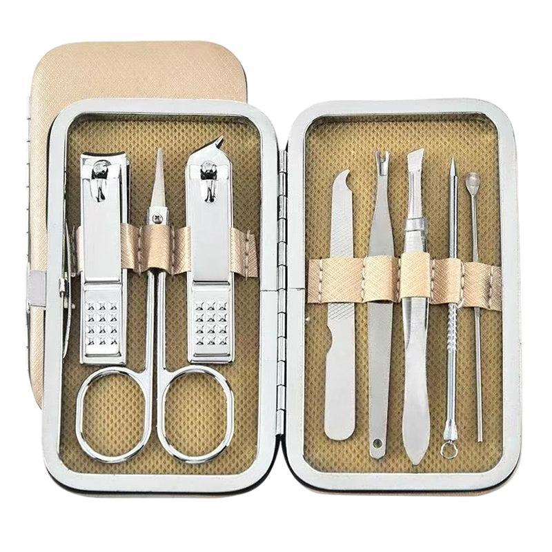 Ensemble de Manucure en Acier Inoxydable avec Étui en Cuir PU