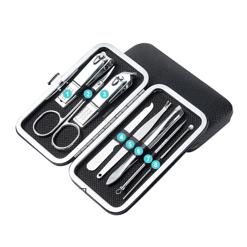 Ensemble de Manucure en Acier Inoxydable avec Étui en Cuir PU