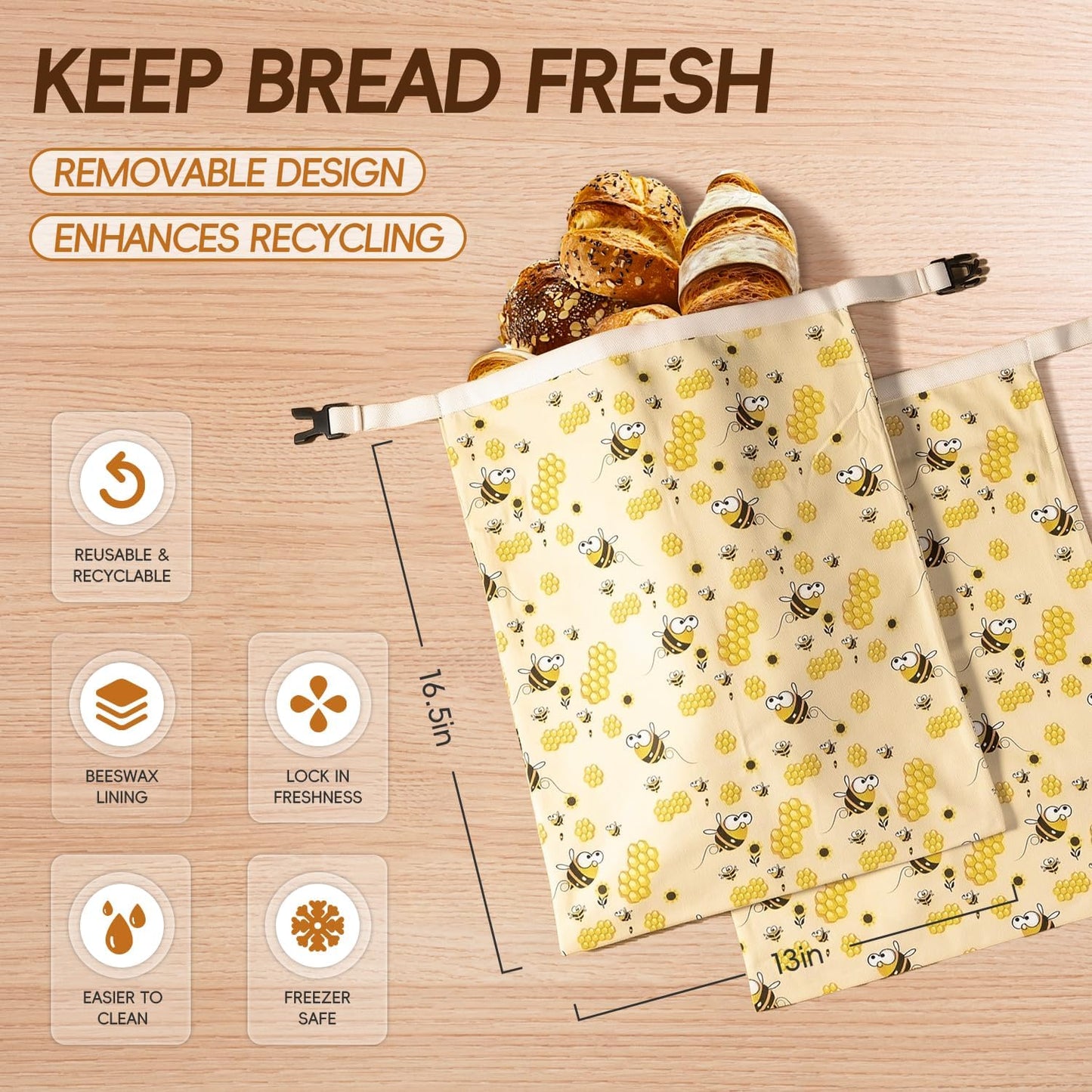 Sac à Pain en Cire d'Abeille Réutilisable pour Pain au Levain Fait Maison
